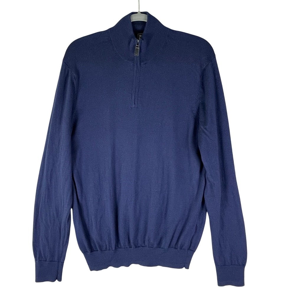 Jos. A. Bank Sweater Mens Large‎ Navy Blue Excellent Merino Wool Quarter Zip